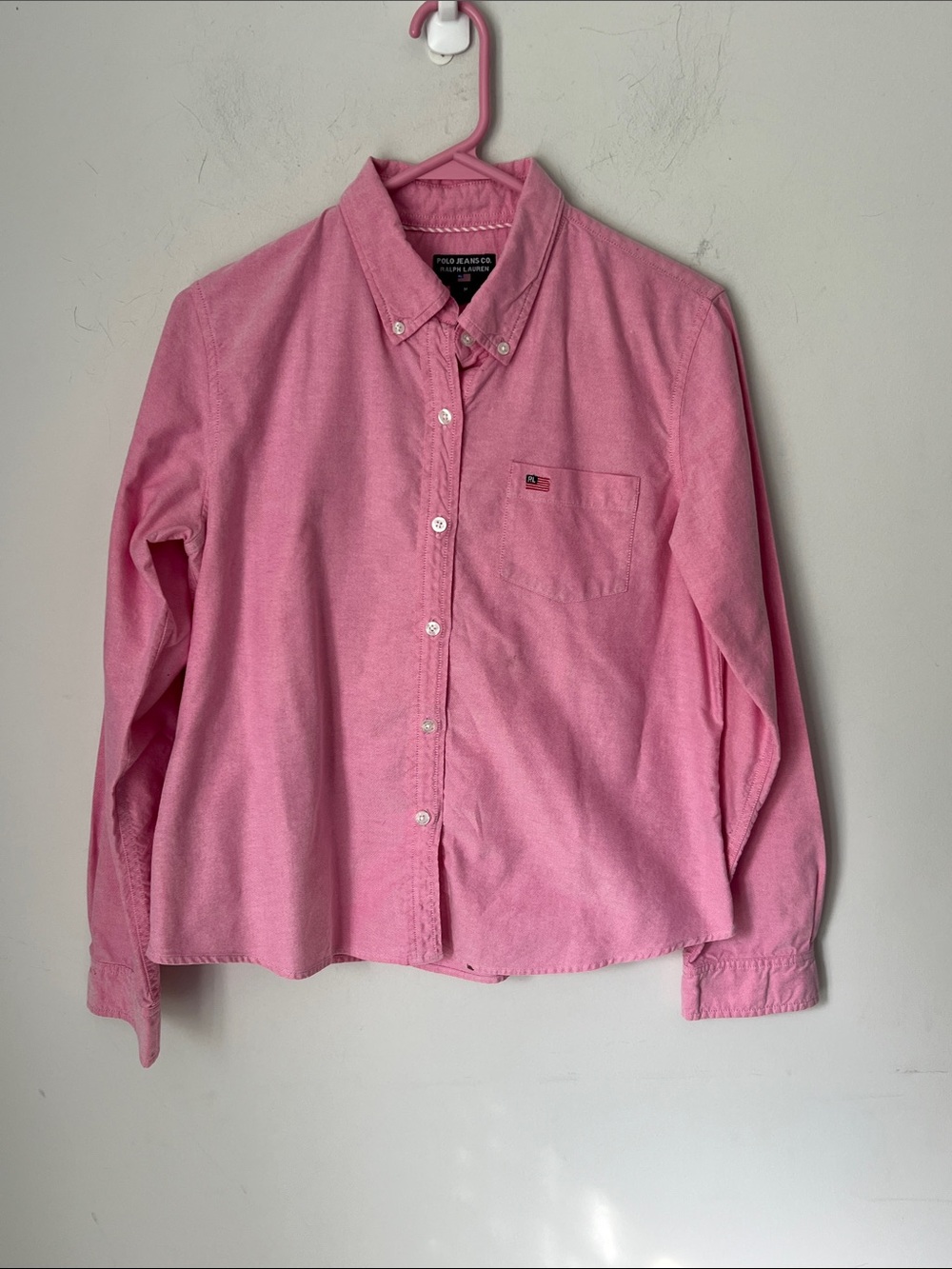 Polo Jeans Co Ralph Lauren Women’s Pink Full Button Up Shirt, sz Medium ^